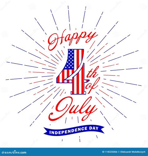 Happy 4th Of July Text Lettering And Fireworks Flash Fourth Of July