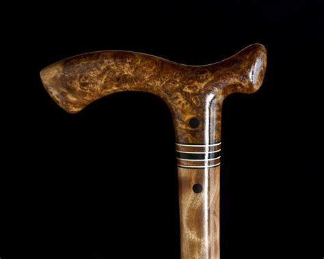 Custom Made Handmade Walking Cane In Almond Burl And Figured Birch Wood