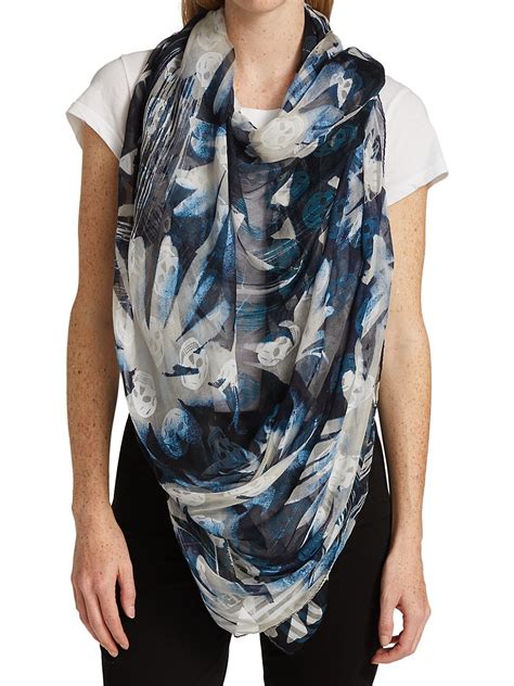 Alexander McQueen Solarized Floral Scarf Navy Sky Blue Editorialist