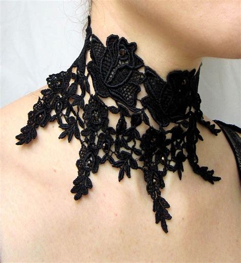 Black Rose Victorian Lace Choker With Swarovksi Rhinestones Etsy