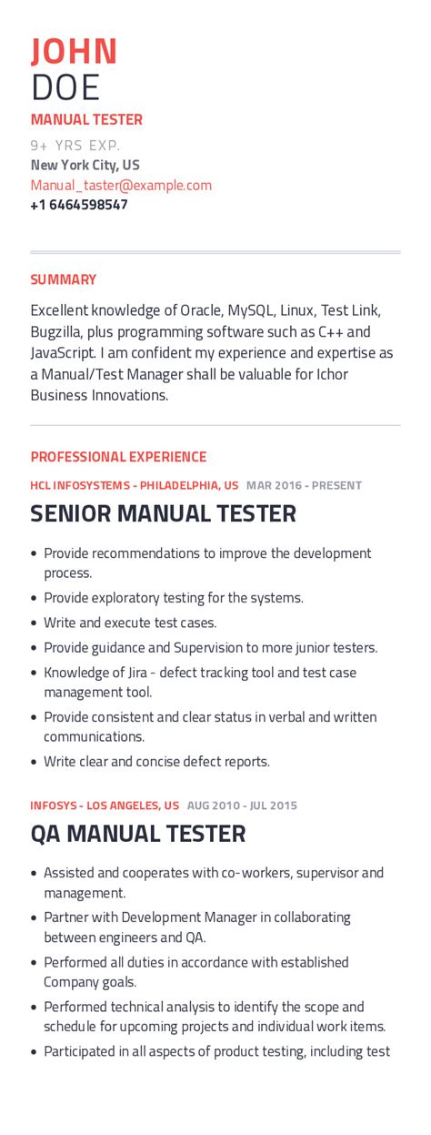 Manual Tester Resume Sample