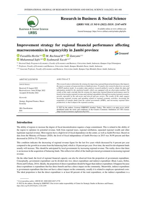 PDF Improvement Strategy For Regional Financial Performance Affecting