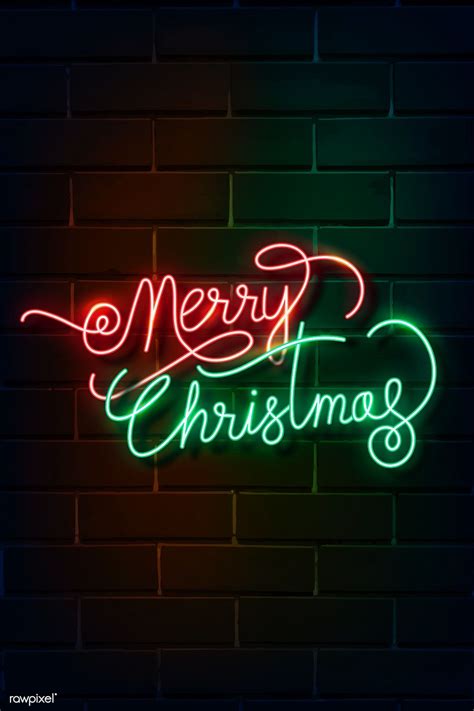 Merry Christmas Neon Sign On A Dark Brick Wall Vector Premium Image