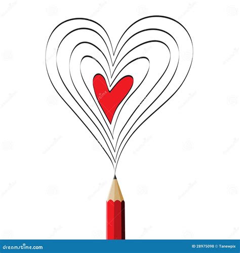 Red Pencil Drawing Red Heart Illustration Royalty Free Stock Photos