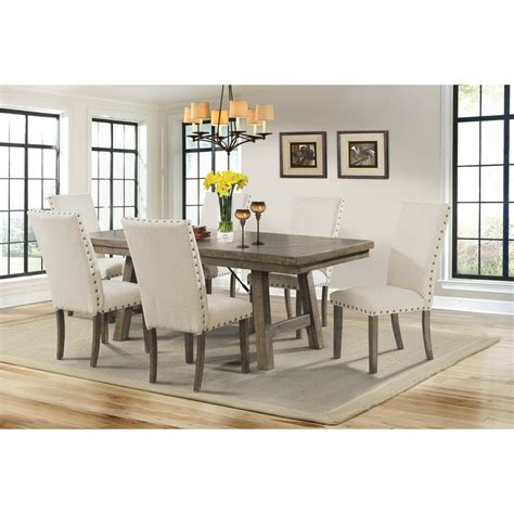 Picket House Furnishings Dex 7pc Dining Set Table And 6 Upholstered Side Chairs Finishsmokey