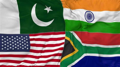 South Africa Pakistan India And United States USA Flags Together