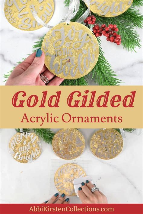 Gold Glittered Acrylic Ornaments With Text Overlay That Says Gold Gilded Acrylic Ornaments