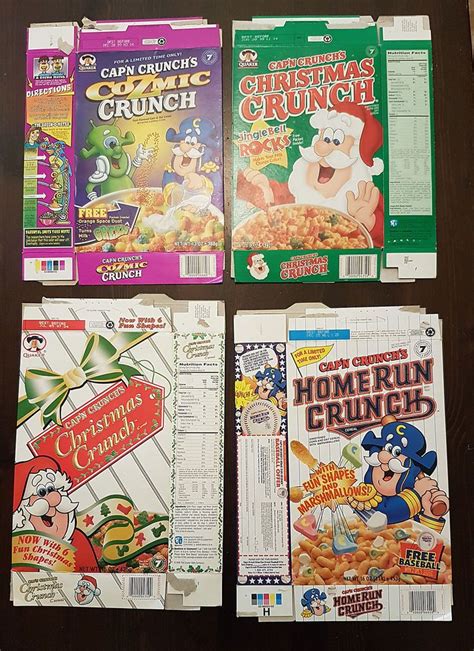 4 Cap N Crunch Flat Cereal Boxes Home Run Christmas Cozmic Crunch Rare Christmas Crunch