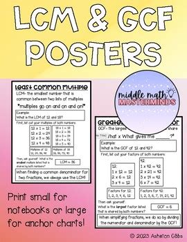 LCM GCF Posters By Middle Math Masterminds TPT