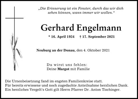 Traueranzeigen Von Gerhard Engelmann Augsburger Allgemeine Zeitung