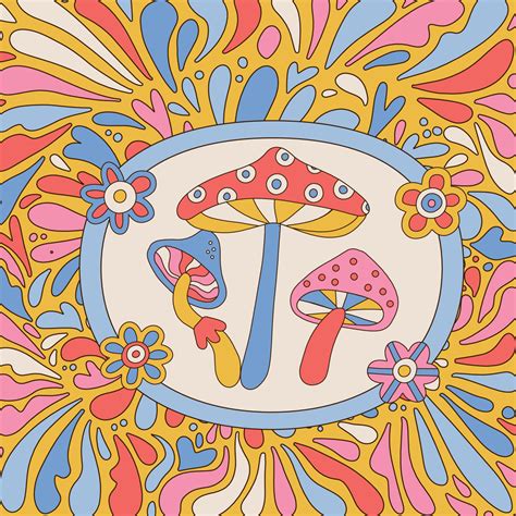 Retro 70 S Psychedelic Hippie Mushroom Illustration Print With Groovy