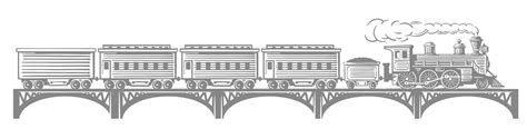 Steam train with wagons on bridge. Locomotive carriage move 13215858 ...