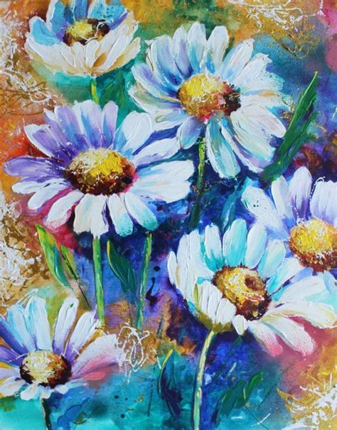 Marguerites A Ryli Peinture Sur Toile Art Fleurs Peint Etsy