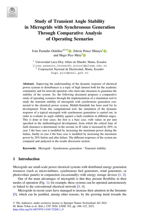 PDF Study Of Transient Angle Stability In Microgrids With Synchronous