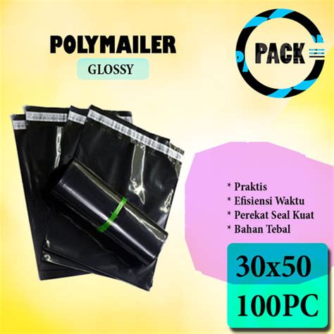 Jual Kantong Plastik Packing Polymailer HITAM GLOSSY 30x50 Tebal Isi