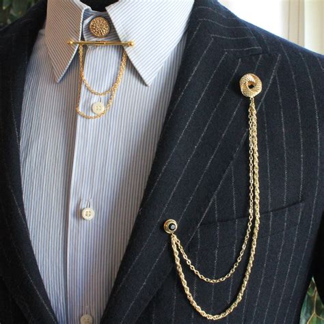Gold Color Shirt Jacket Collar Chain Brooch Set, Jacket Lapel Pin,shirt ...