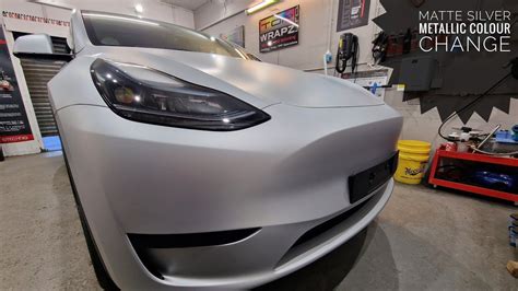 Tesla Model Y Matte Silver Metallic Vinyl Wrap Vlog Mods Super