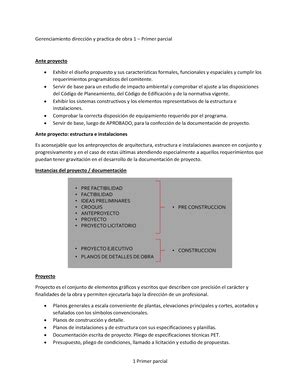 Resumen P D De Obra Parciales Parcial Direccion Practica De Obra