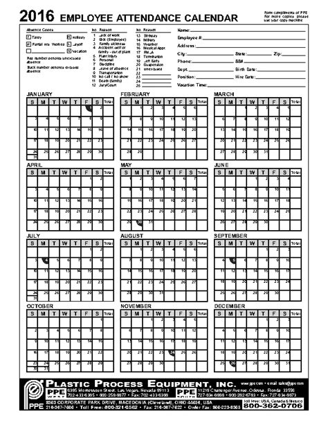 Office Employee Attendance Calendar - PDFSimpli