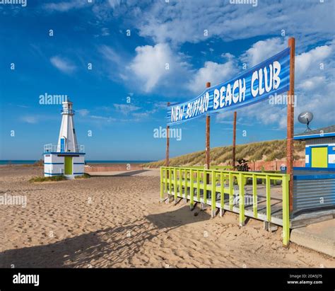 New Buffalo Lighthouse and Beach Club in New Buffalo, Michigan Stock ...