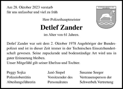 Traueranzeigen Von Detlef Zander Trauer Anzeigen De