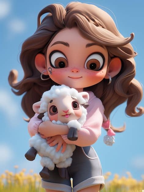 Premium AI Image | there is a cartoon girl holding a baby sheep in a ...