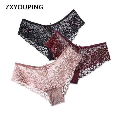 Sexy Lace Panties Women Hollow Transparent Briefs Low Rise M XXL Plus