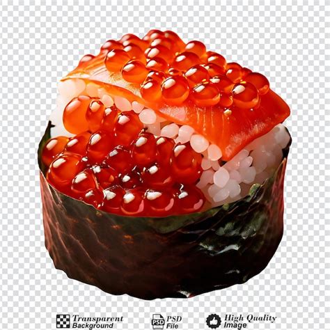 Ikura salmón huevos gunkan maki sushi aislado en un fondo transparente