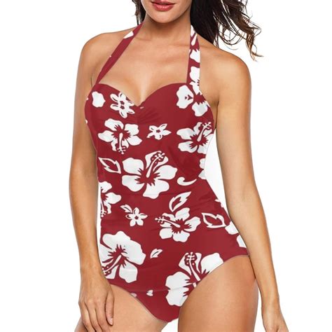 Stuoarte Red Bikinis High Waisted Swimsuit With Wrap Hibiscus Flowers