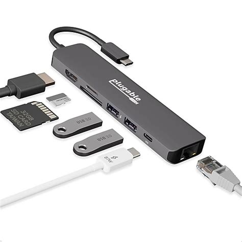 Plugable 7 Port Usb C Hub Usbc 7in1e Staples