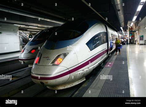 Spain, Catalunya, Barcelona, high speed train (AVE) at the Sants ...