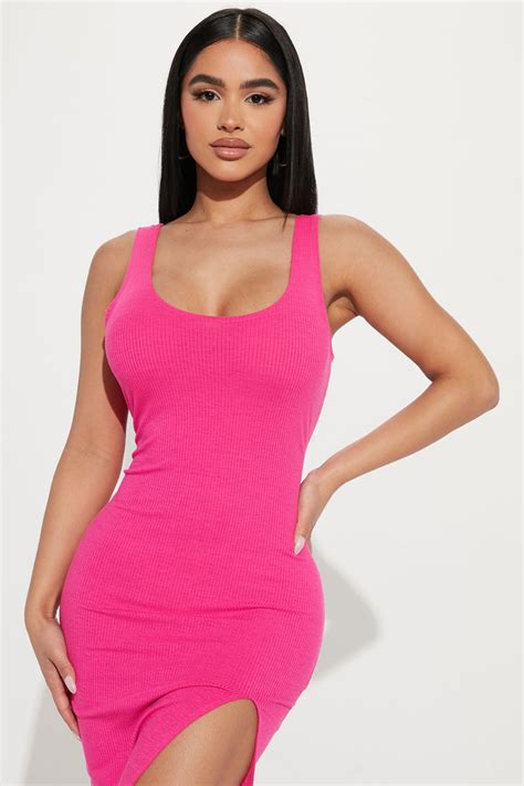 Kelsey Ribbed Midi Dress Hot Pink Fashion Nova Dresses Fashion Nova