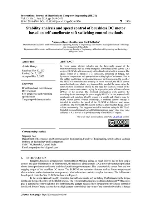 Stability Analysis And Speed Control Of Brushless Dc Motor Based On