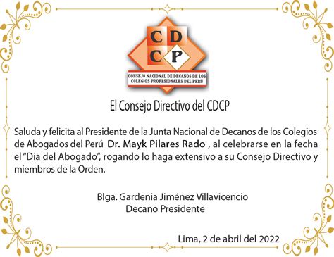 Saludo Al Junta Nacional De Decanos De Los Colegios De Abogados Del