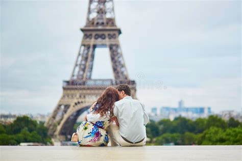 Romantic Loving Couple Having A Date Near The Eiffel Tower Stock Image