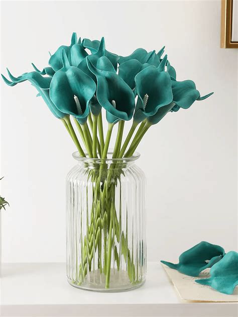 5pcs Artificial Calla Lily Teal Flowers For Wedding Bouquets Blue