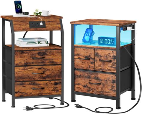 Amazon Furnulem Nightstands Set Of Night Stand With Charging