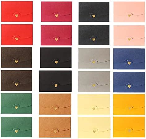 24 Pcs Colourful Envelopes 12 Colors Gift Card Envelopes With Heart