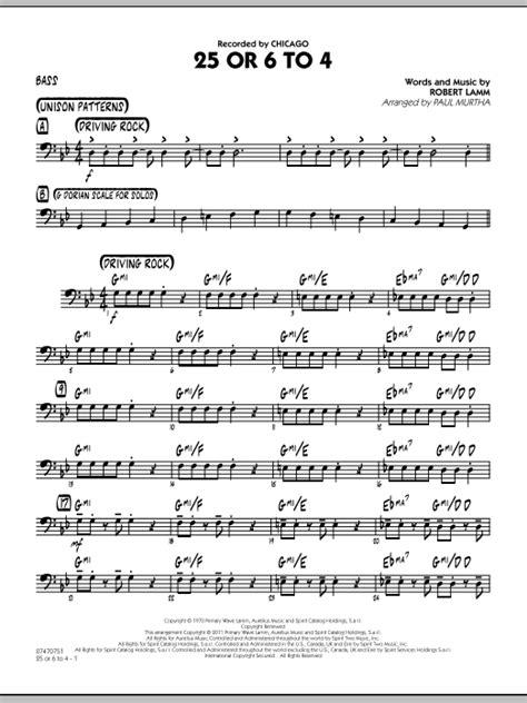 Paul Murtha 25 Or 6 To 4 Bass Sheet Music Notes Chords Sheet Music Sheet Music Notes Jazz