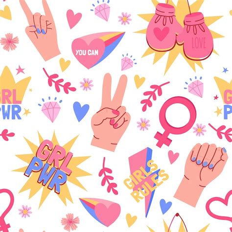 Premium Vector Feminist Seamless Pattern With Female Hands Fists And