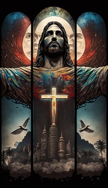 Premium AI Image | A poster for jesus with a cross on it