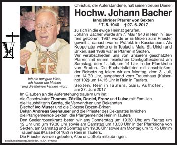 Traueranzeigen Von Johann Bacher Trauer Bz