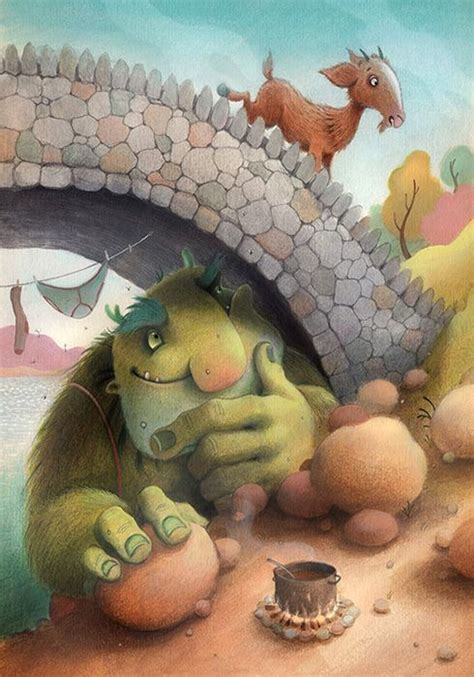 Animal Stories The Three Billy Goats Gruff The Troll Illustration