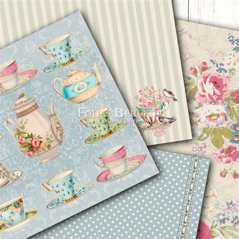 Tea Time Digital Paper Pack Tea Party Printable Paper Shabby Etsy