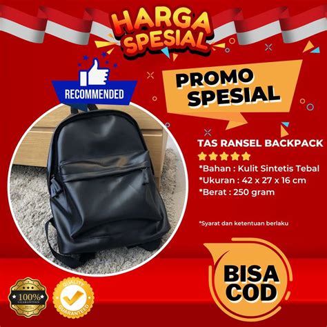 Jual Tas Ransel Backpack Warna Hitam Bahan Kulit Sintetis Tebal