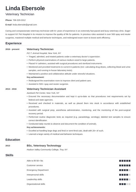 Vet Tech Resume Templates