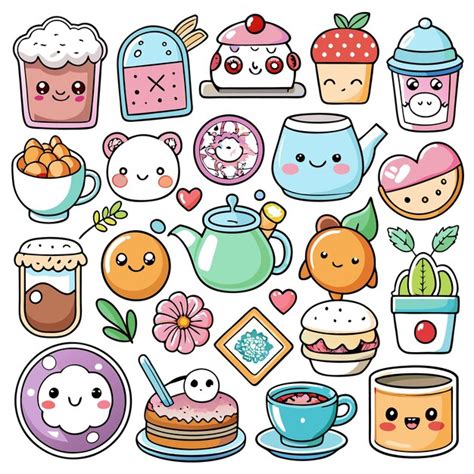 Cute cartoon food and drink with faces | Premium AI-generated vector