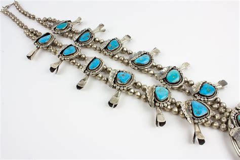 1970s Vintage Navajo Blue Gem Turquoise Squash Blossom Necklace ...