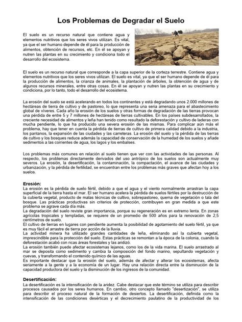 Los Problemas De Degradar El Suelo Pdf Suelo Deforestación