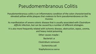 PSEUDOMEMBRANOUS COLITIS INFECTIOUS DISEASES | PPT